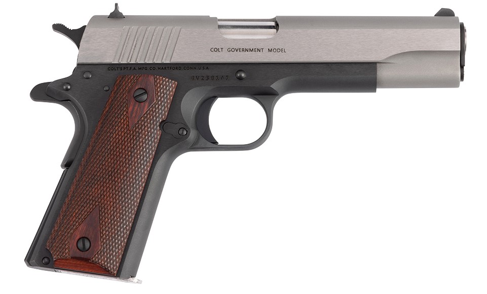 COLT 1911 GOVERNMENT MODEL .45ACP 5IN BARREL 7RD TWO-TONE WITH DIAMOND CHECKERED ROSEWOOD GRIPS O1911C-TT-E - Taurus Savings